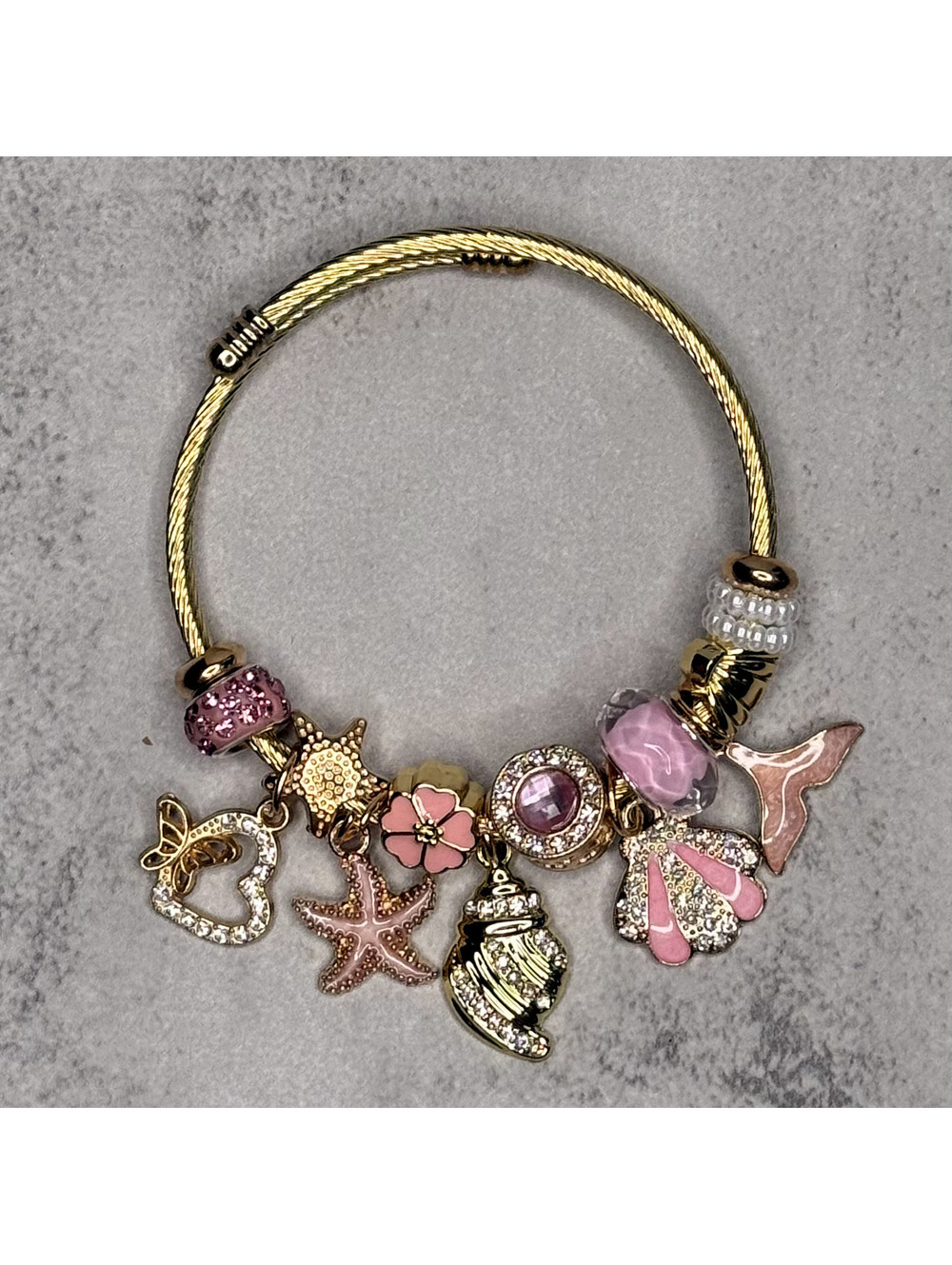 Beach Charm Gold European Style Pink Starfish Seashell Ocean Bracelet